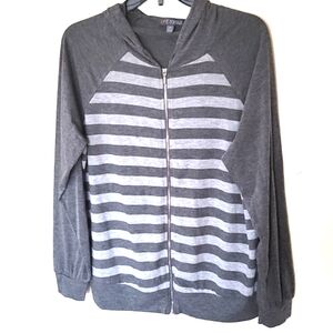 Front closure  grey stripe Hoodie SZ 1X